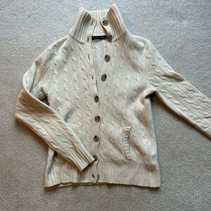 Ralph Lauren Cream Cable-Knit Button-Up Sweater - wool/cashmere blend